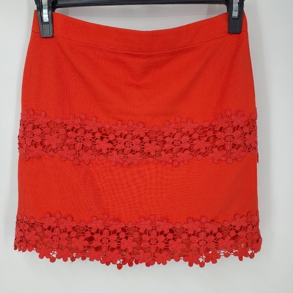J. CREW Vibrant Red Cotton and Lace Lined Straight Skirt Size 0